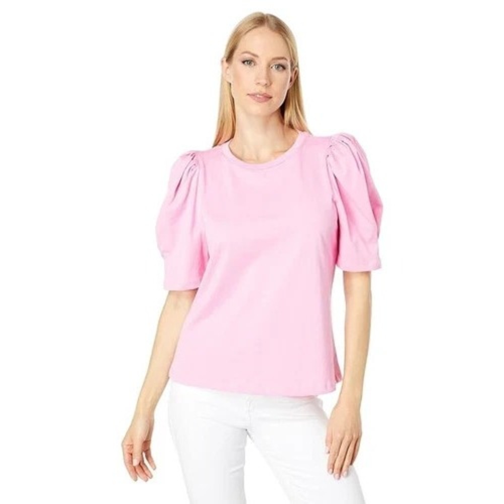 English Factory Women's Pink Cotton Puff Sleeve Cotton Shirt 2XL